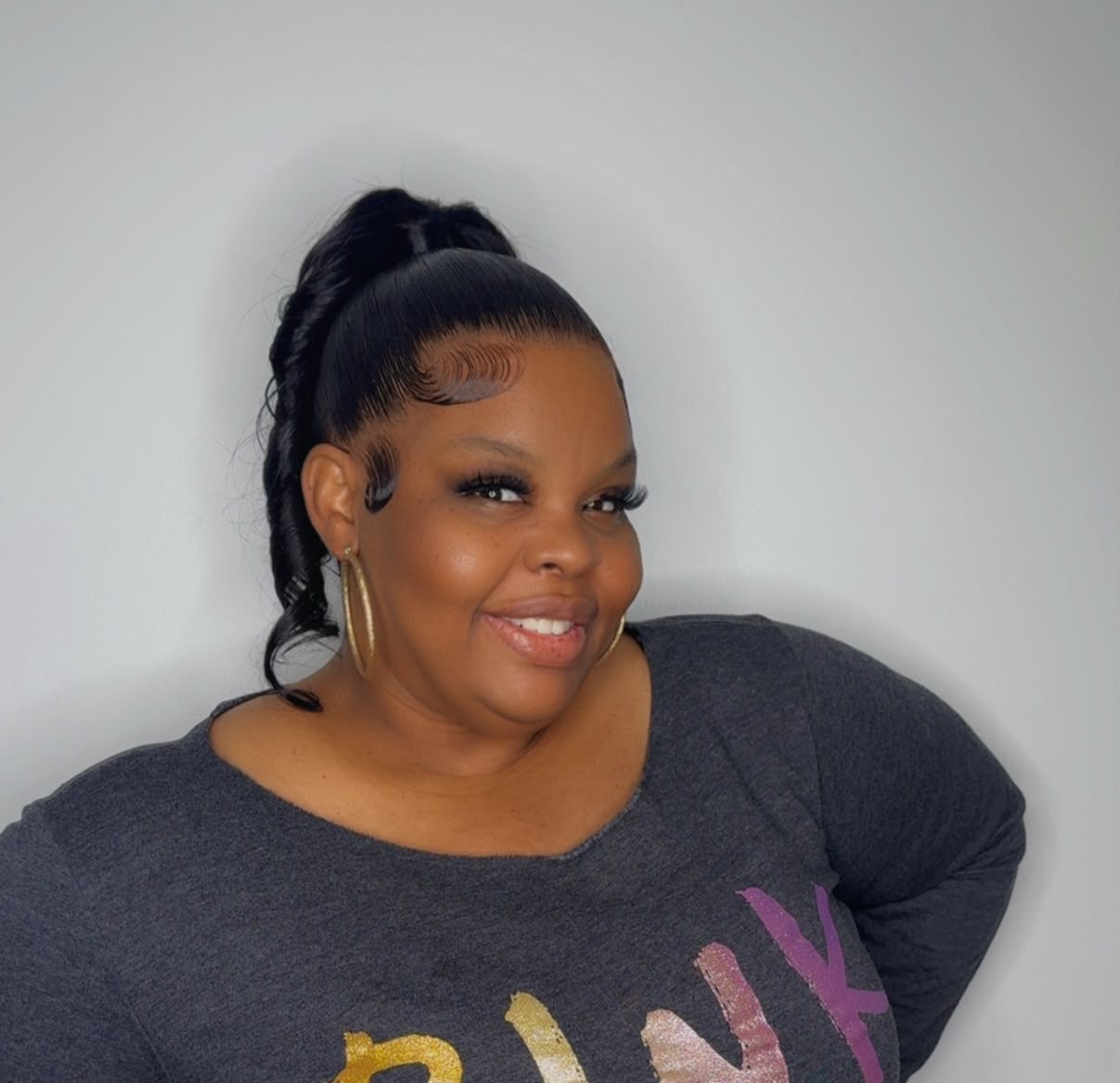 Braided High Ponytail with Bang